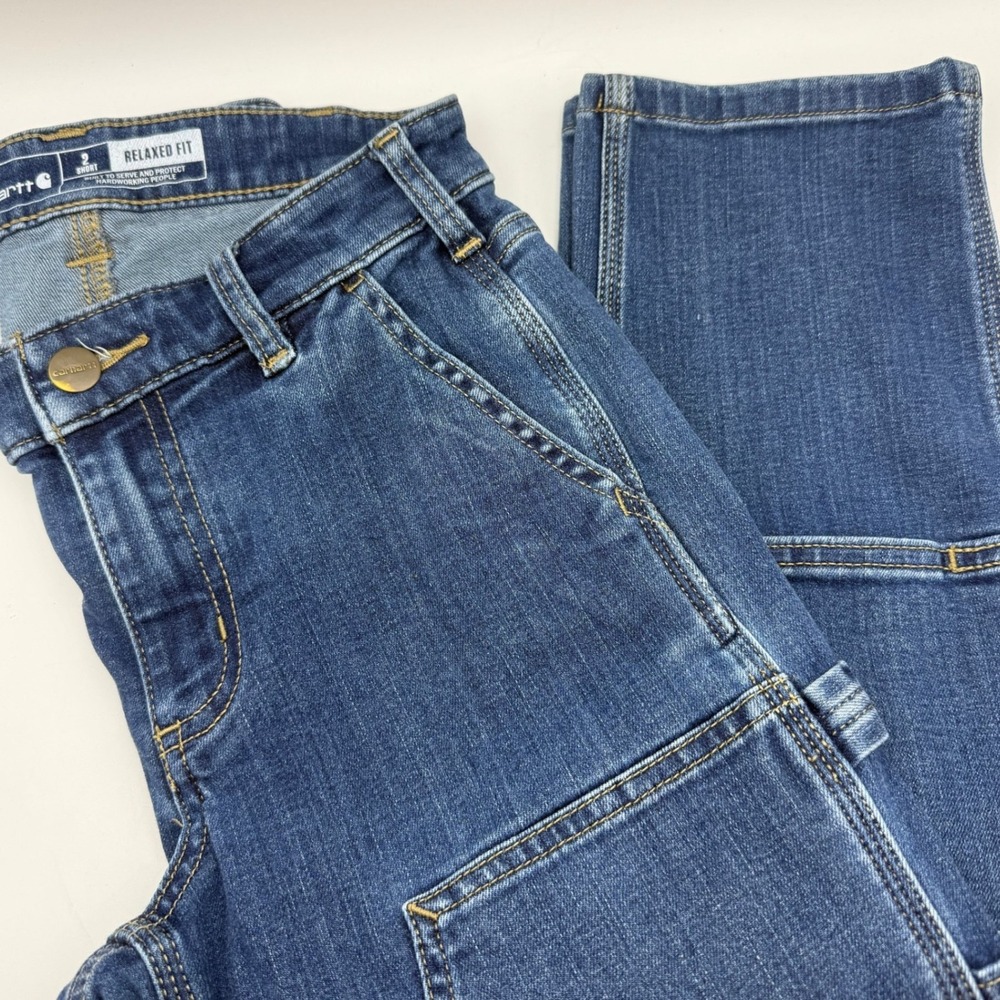 Carhartt Double Front Carpenter Jeans Womens 2 Short Blue Relaxed Fit Work